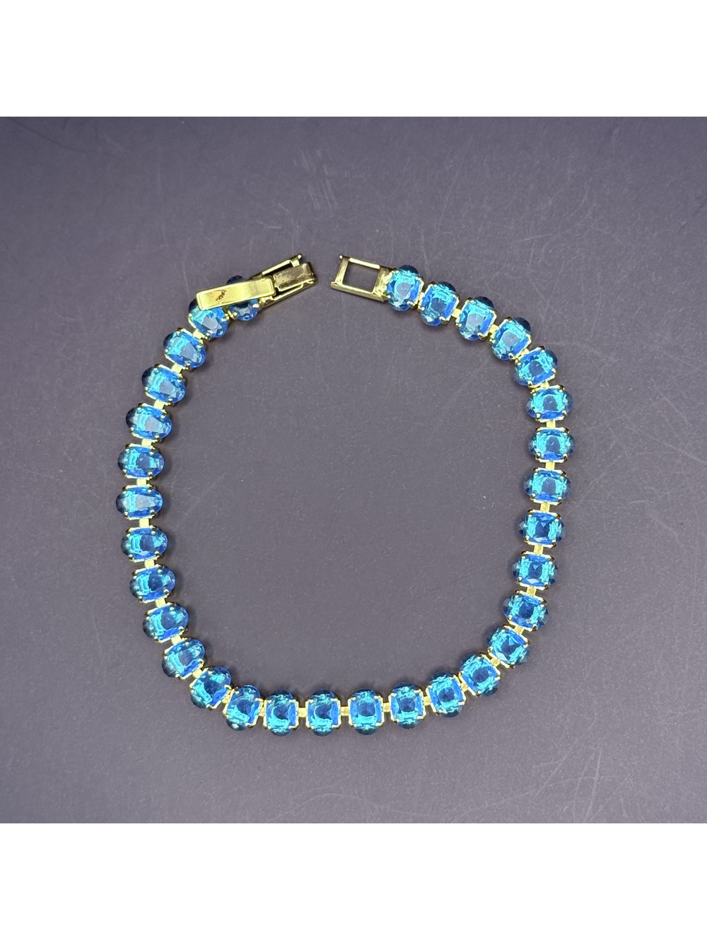 candy+clover aqua ocean oval gold tone tennis bracelet